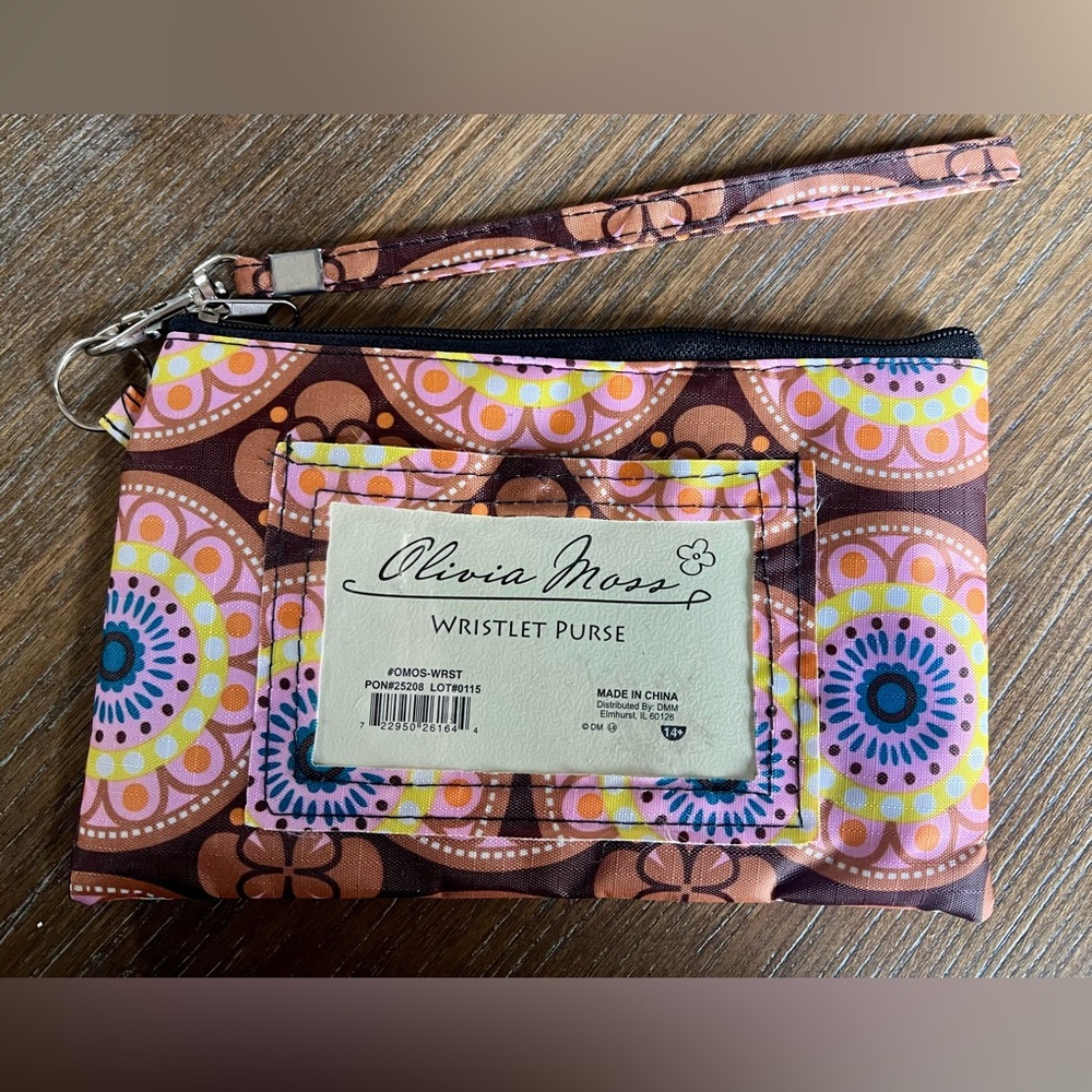 Olivia M Brown Pink Yellow Patterned Wristlet Purse